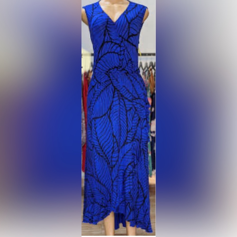 Apt. 9 Cobalt Blue Maxi Dress with Black Palm Leaf Design |Size PSmall - Picture 12 of 12